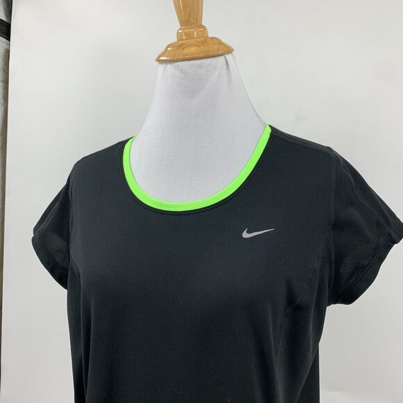 Nike Running T Shirt Womens L Large Black Reflective Stripe Dri Fit Racer Tee - Picture 3 of 14